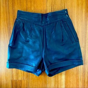 Vintage High Waisted Leather Shorts; Sz. 4